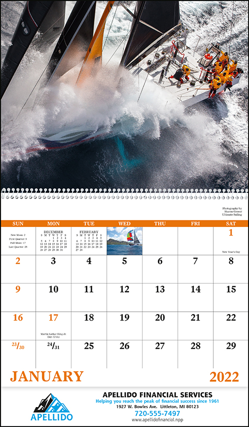 Sailing Spiral Bound Wall Calendar for 2022